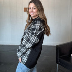 Contrast Plaid Hooded Shacket