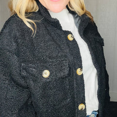 Black Sherpa Button-Front Jacket