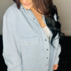 Blue Oversized Pinstripe Button Up Shirt