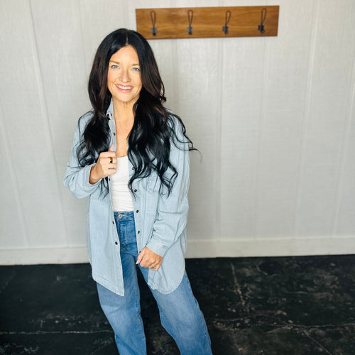 Blue Oversized Pinstripe Button Up Shirt