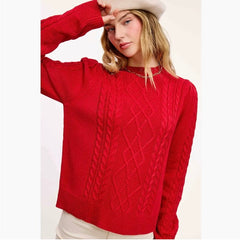 Super Soft Ribbed Crew Neck Cable Knit Sweater