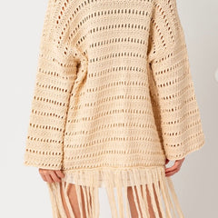 Long Sleeve Fringe Sweater Cardigan