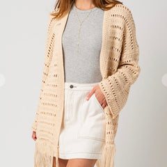 Long Sleeve Fringe Sweater Cardigan