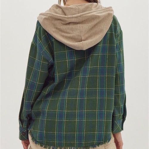 Plaid Hooded Button Up