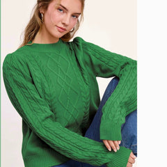 Super Soft Ribbed Crew Neck Cable Knit Sweater
