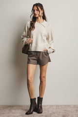 Collared Pointelle Knit Sweater