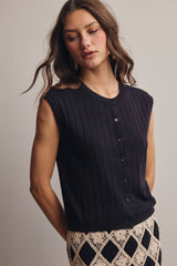 Ribbed Button-Front Knit Tank