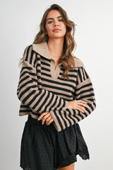 Striped Collared Knit Sweater