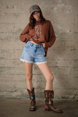 Lace Hem Denim Shorts