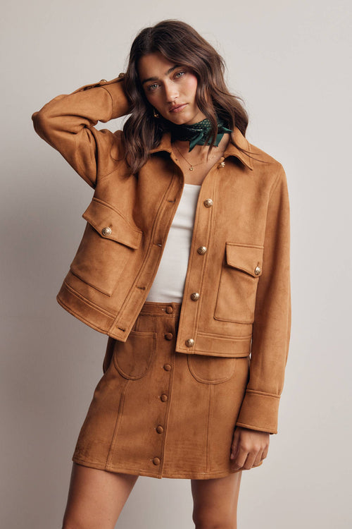 Lined Stretch Suede Utility Jacket