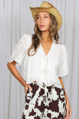 Scalloped Edge Detailing 100%Cotton Eyelet Lace Top