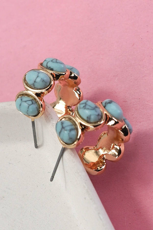 OVAL NATURAL STONE TURQ HOOP EARRINGS | 80E6656