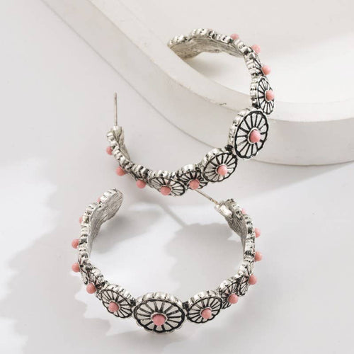 WESTERN TURQ STONE HOOP EARRINGS | 40E432