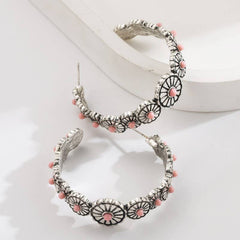 WESTERN TURQ STONE HOOP EARRINGS | 40E432