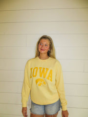IOWA HAWKEYE APPLIQUE YELLOW MONOCHROMATIC SWEATSHIRT 