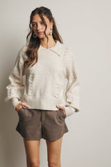 Collared Pointelle Knit Sweater