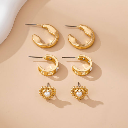 Pearl Heart & Rhinestone Huggie Hoop Trio Earring | 80E61757