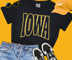Gold/White IOWA Black Tee