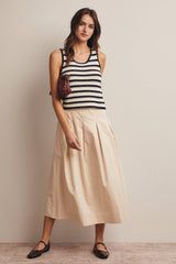 Navy Striped Crochet Knit Tank