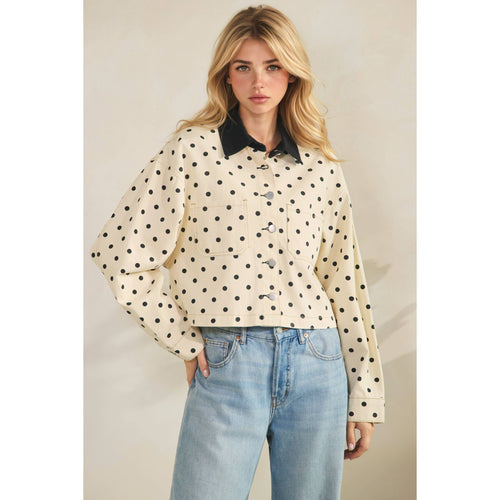 Almost Famous Embroidered -Cropped Polka Dot Contrast Jacket Pre-Order