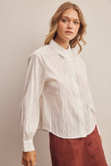Lace Trim Embroidered Button Down Blouse