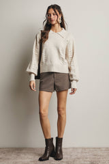 Collared Pointelle Knit Sweater