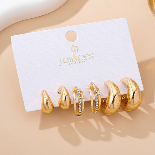 Chunky Hoop Rhinestone Trio Earring Set