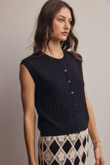 Ribbed Button-Front Knit Tank