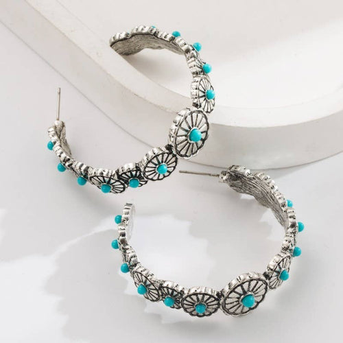 WESTERN TURQ STONE HOOP EARRINGS | 40E432