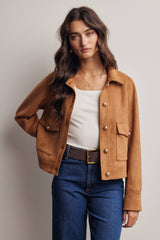 Lined Stretch Suede Utility Jacket