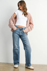 Cropped Striped Button-Up Collared Long Sleeve Top