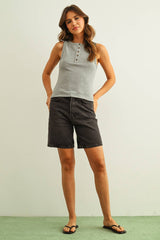 ROUND NECK BUTTON DETAIL S/L TOP