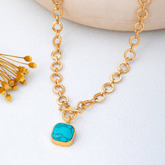 Turquoise-Tone Medallion Toggle Necklace | 80N93042