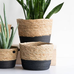 Aldis Set 2 Large Black & Cattail Storage Gift Basket