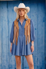 BOHO WESTERN 2TONE FRINGED SUEDE VEST -  6408