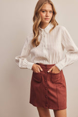 Lace Trim Embroidered Button Down Blouse