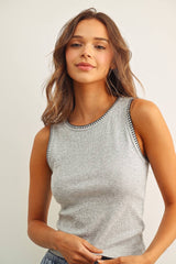 MINI RIBBED KNIT TOP WITH STITCH DETAIL