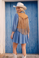 BOHO WESTERN 2TONE FRINGED SUEDE VEST -  6408