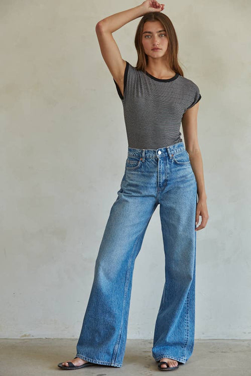 Knit Ribbed Striped Short Sleeve Bodysuit