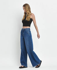 SUPER HIGH RISE PLEATED WIDE JEANS
