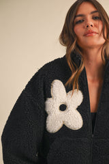 FLORAL SHERPA ZIP UP JACKET