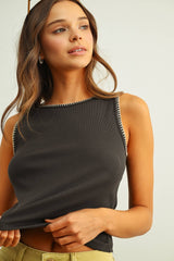 MINI RIBBED KNIT TOP WITH STITCH DETAIL