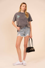 Bird Embroidered Mineral Wash Tee