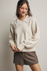 Collared Pointelle Knit Sweater