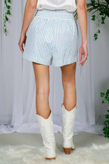 Smocked Waist Band Pocket Detail Strip Print Shorts