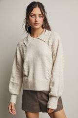 Collared Pointelle Knit Sweater