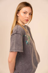 Bird Embroidered Mineral Wash Tee