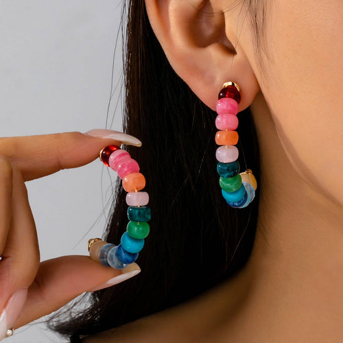 Rainbow Beaded Hoop Earrings | 80E61634