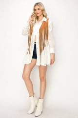 BOHO WESTERN 2TONE FRINGED SUEDE VEST -  6408