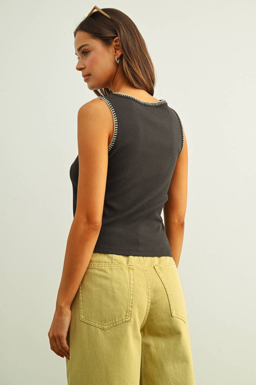 MINI RIBBED KNIT TOP WITH STITCH DETAIL